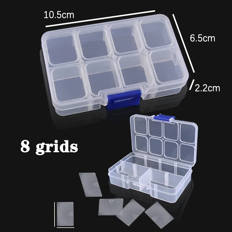 Boîte à bijoux en plastique, 10/15/24 compartiments, organisateur à fente, conteneur de perles, boîte de rangement réglable pour bijoux, étui rectangulaire 8