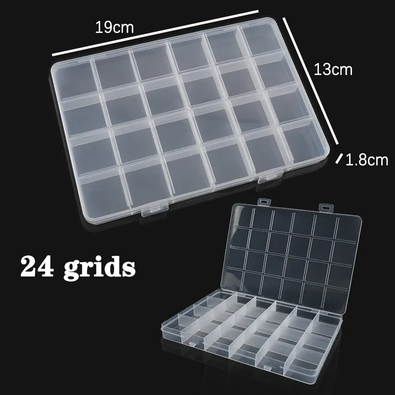 Boîte à bijoux en plastique, 10/15/24 compartiments, organisateur à fente, conteneur de perles, boîte de rangement réglable pour bijoux, étui rectangulaire 9