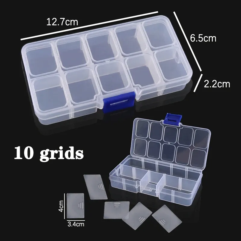 Boîte à bijoux en plastique, 10/15/24 compartiments, organisateur à fente, conteneur de perles, boîte de rangement réglable pour bijoux, étui rectangulaire 10