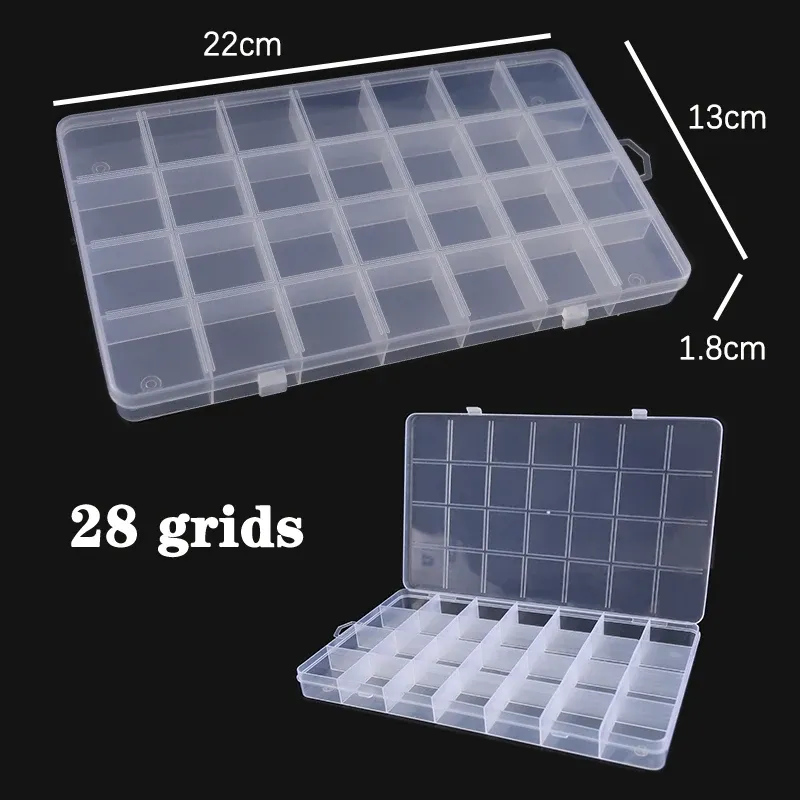 Boîte à bijoux en plastique, 10/15/24 compartiments, organisateur à fente, conteneur de perles, boîte de rangement réglable pour bijoux, étui rectangulaire 12