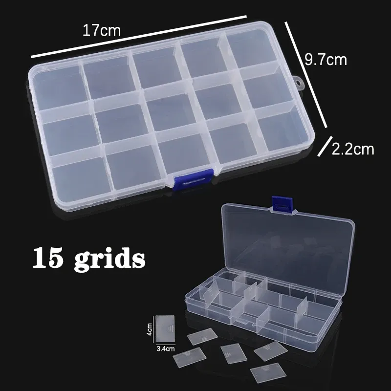 Boîte à bijoux en plastique, 10/15/24 compartiments, organisateur à fente, conteneur de perles, boîte de rangement réglable pour bijoux, étui rectangulaire 13