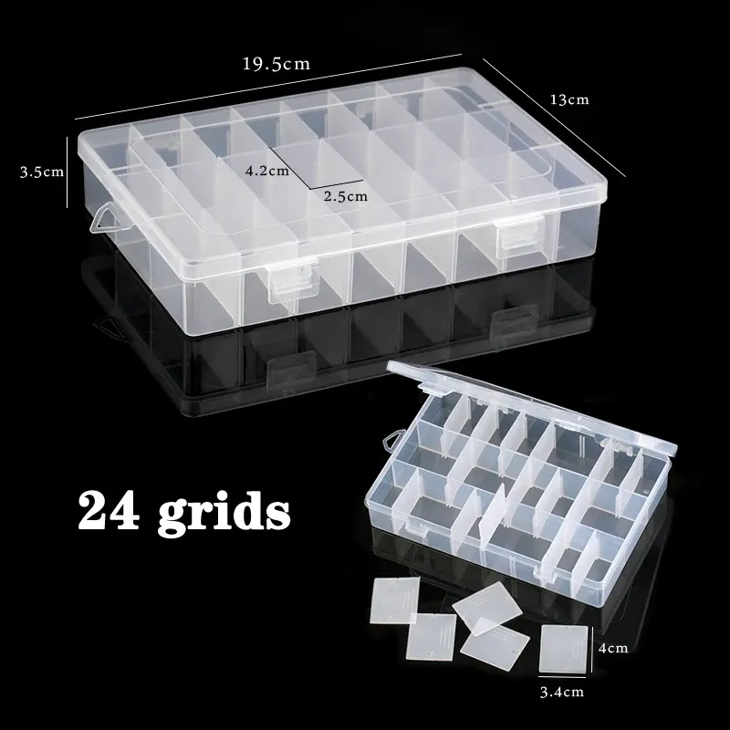 Boîte à bijoux en plastique, 10/15/24 compartiments, organisateur à fente, conteneur de perles, boîte de rangement réglable pour bijoux, étui rectangulaire 15