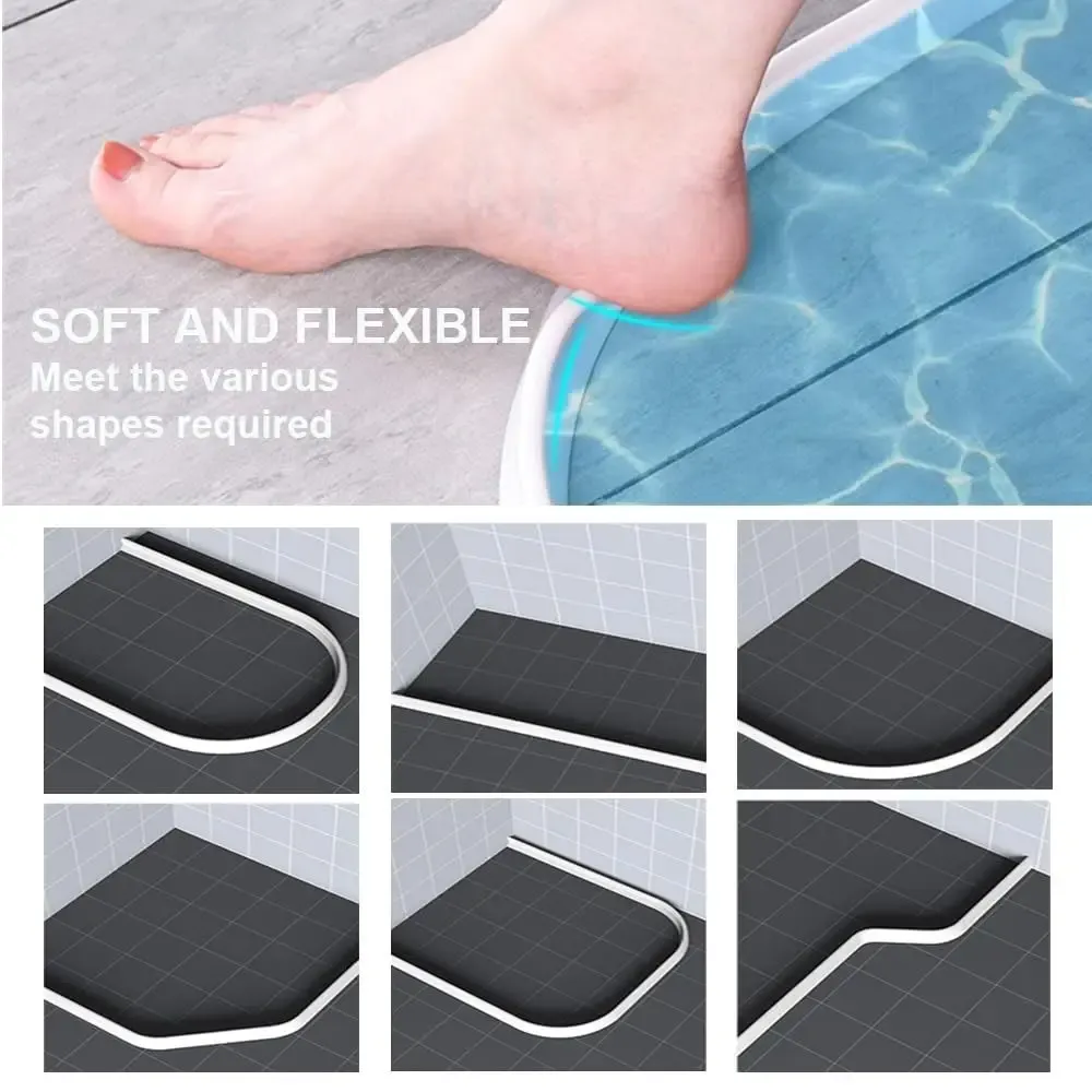 Barrière de douche pliable de 2 m en silicone auto-adhésive, seuil de douche séparant zones sèches et humides, protection flexible anti-débordement pour buanderie 3