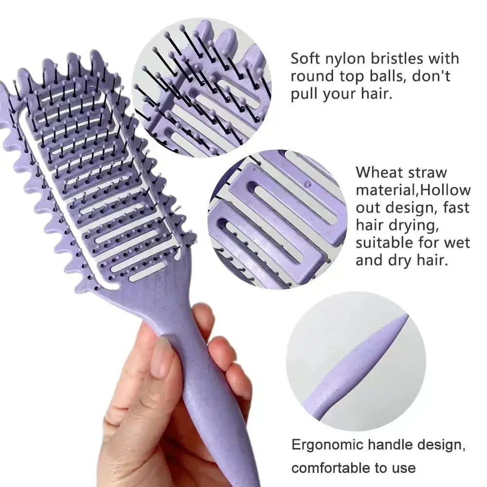 Brosse coiffante 3 en 1 pour boucles, brosse démêlante ajourée et peigne 2