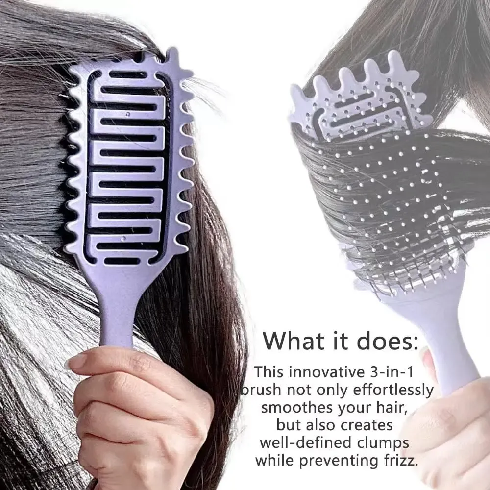 Brosse coiffante 3 en 1 pour boucles, brosse démêlante ajourée et peigne 4