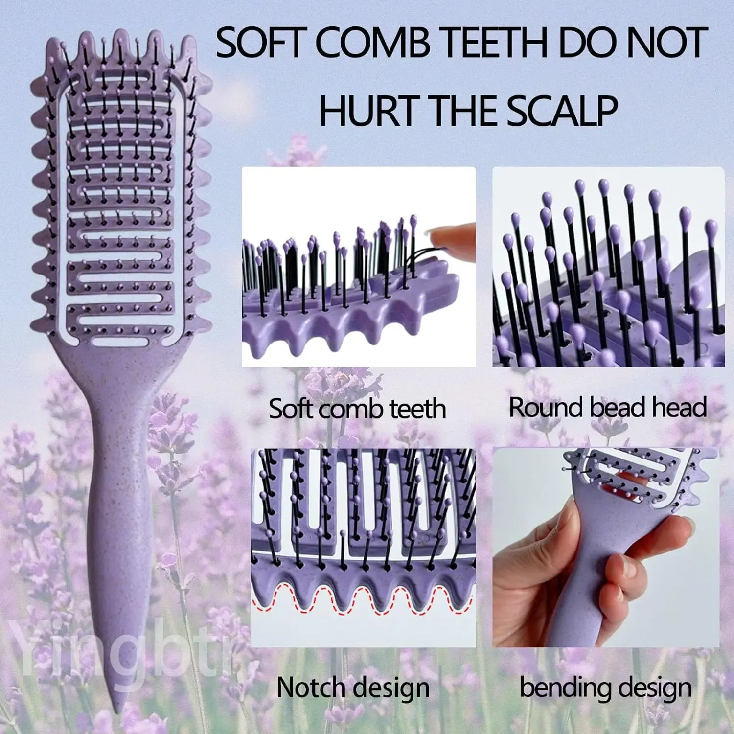 Brosse coiffante 3 en 1 pour boucles, brosse démêlante ajourée et peigne 5