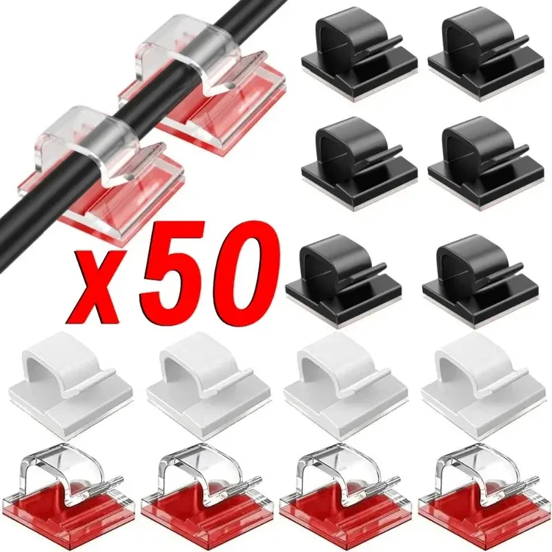 Lot de 10, 20 ou 50 clips adhésifs pour câbles, organisateur de fils pour bureau 1