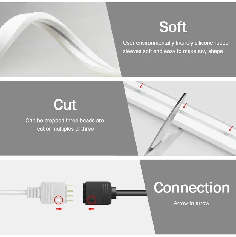 Bande LED néon RGB flexible USB Zigbee 3.0 Tuya, 1 à 5 m, étanche, intensité variable, compatible Alexa 5