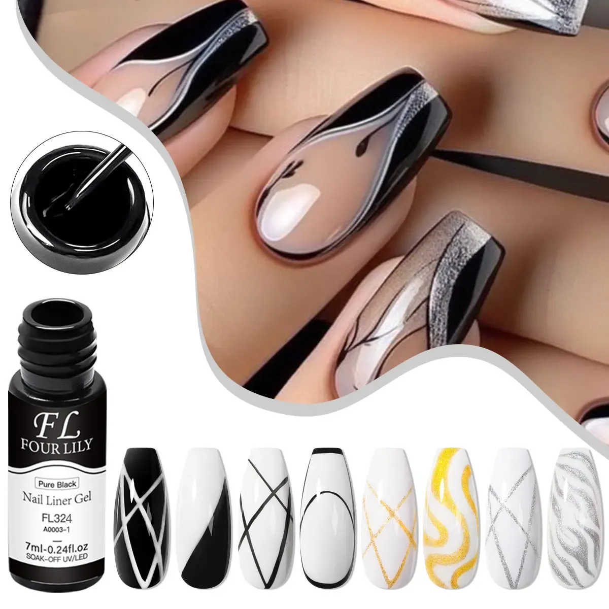 Kit de vernis gel pour ongles 4 pièces : noir, blanc, or et argent 2