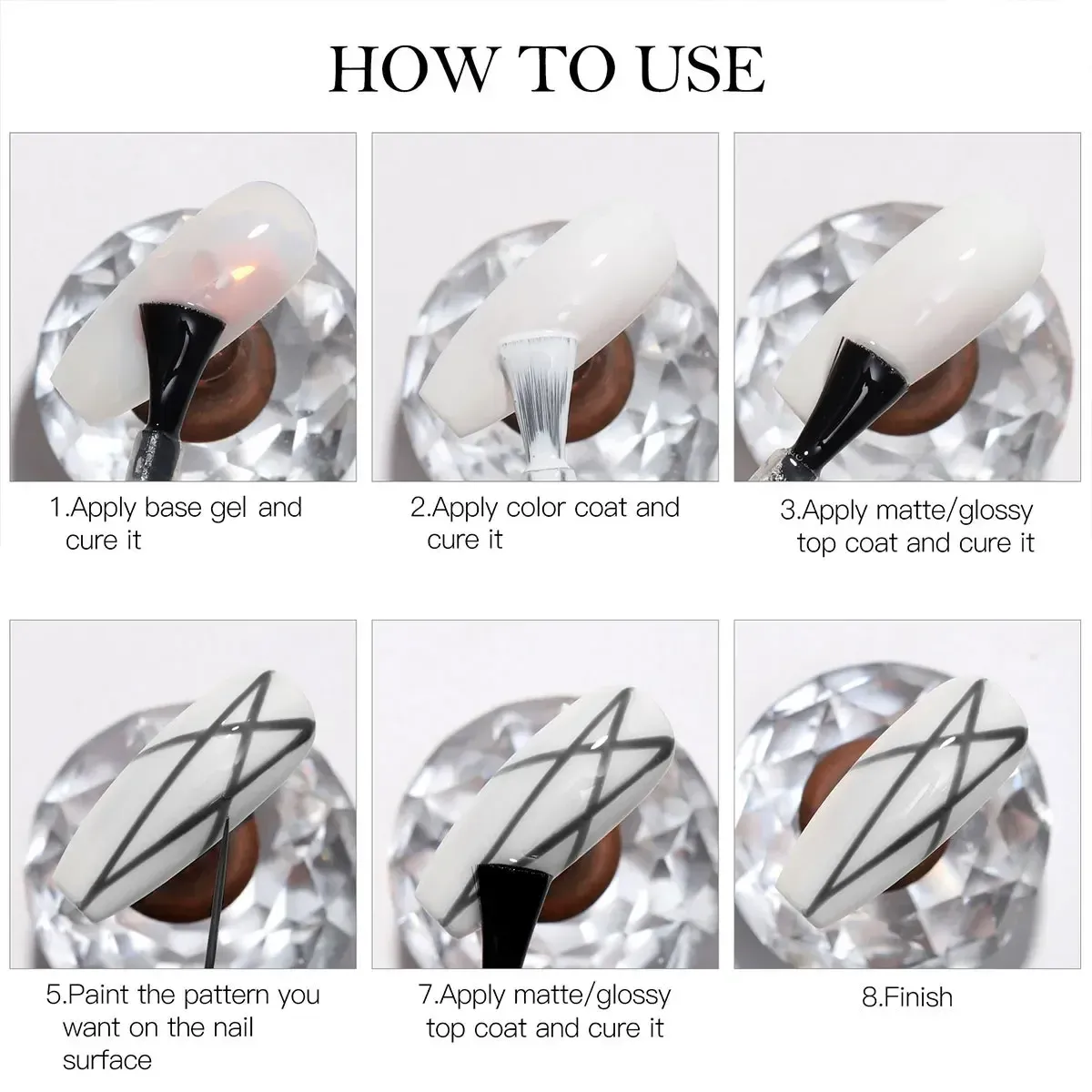 Kit de vernis gel pour ongles 4 pièces : noir, blanc, or et argent 4