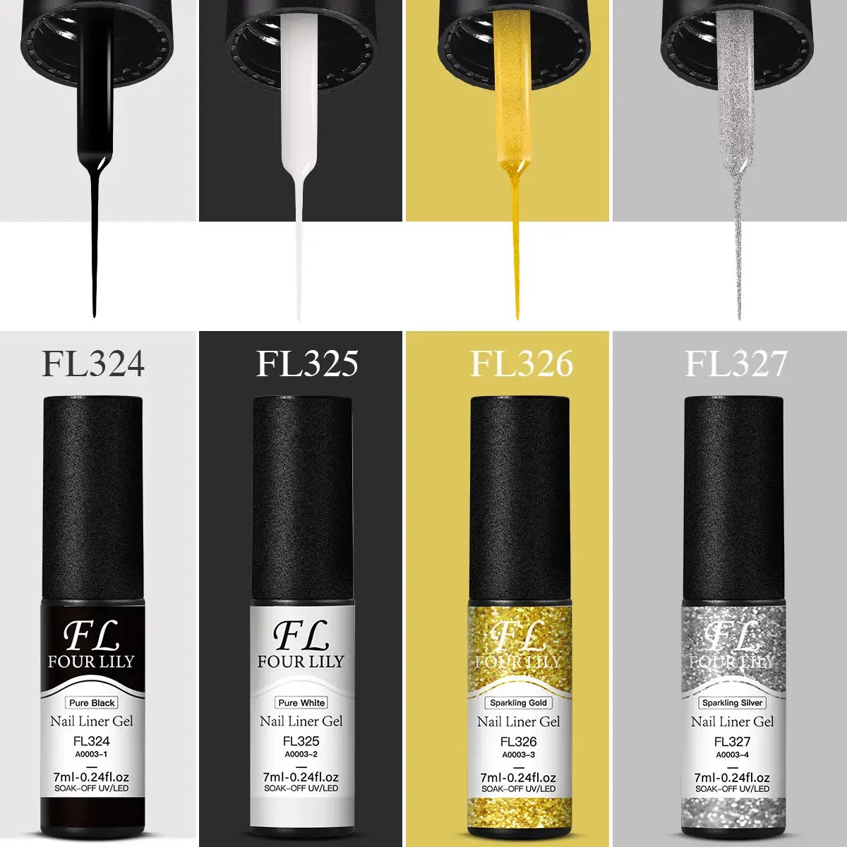 Kit de vernis gel pour ongles 4 pièces : noir, blanc, or et argent 5