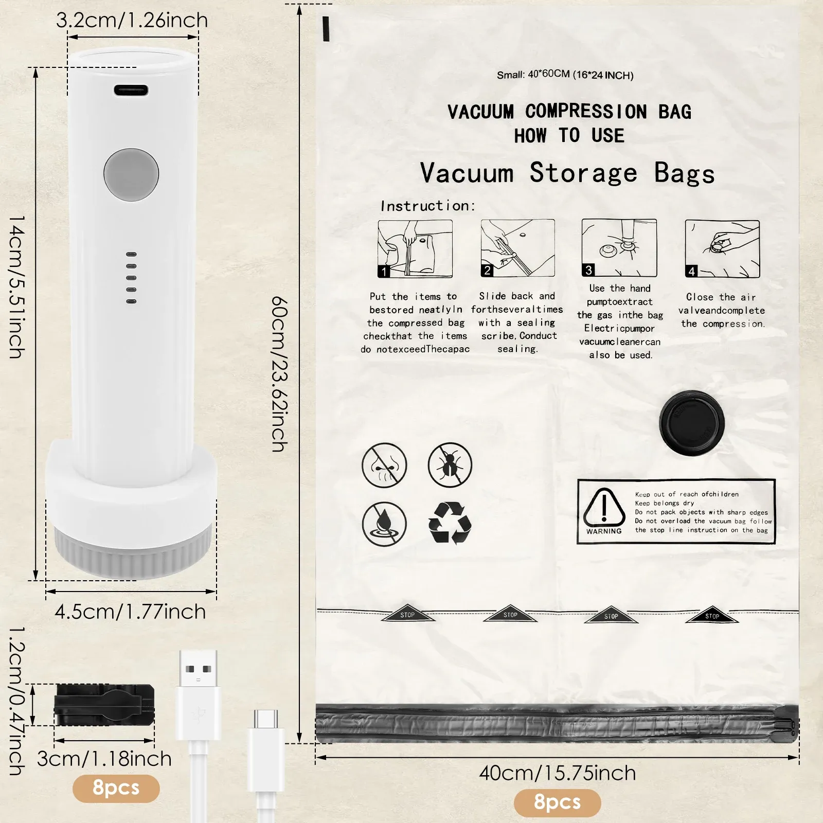 Fermeture à double curseur des sacs de compression
