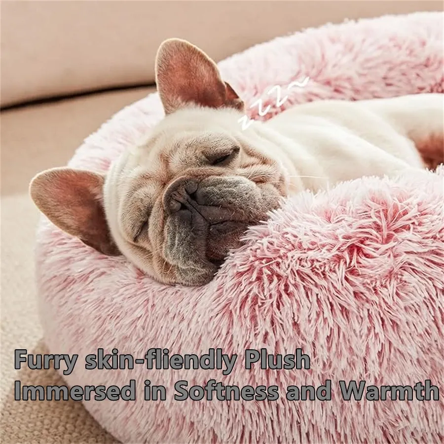 Coussin rond en forme de donut pour chat et chien, en fausse fourrure chaude et moelleuse, lavable, pour petits et moyens animaux 3