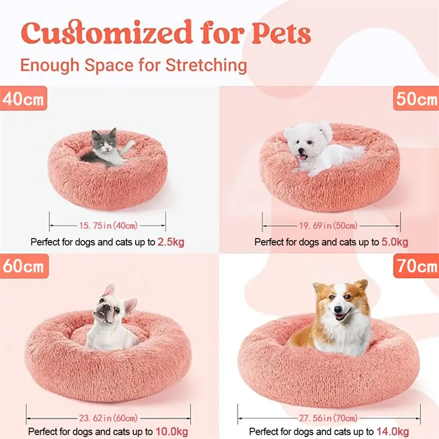 Coussin rond en forme de donut pour chat et chien, en fausse fourrure chaude et moelleuse, lavable, pour petits et moyens animaux 6