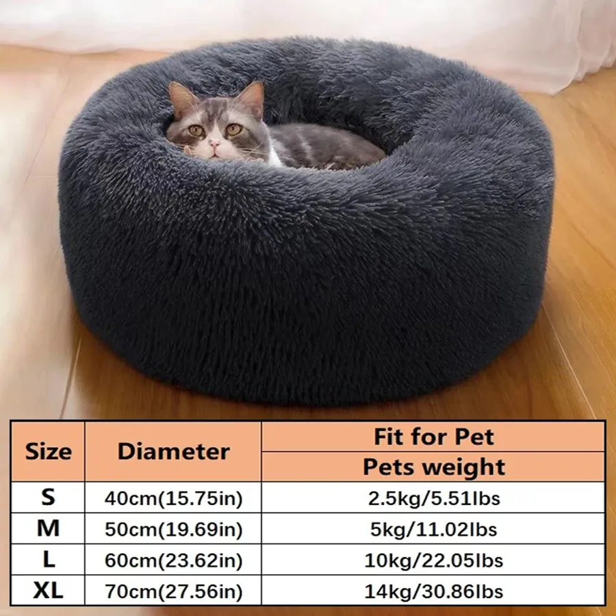 Coussin rond en forme de donut pour chat et chien, en fausse fourrure chaude et moelleuse, lavable, pour petits et moyens animaux 11