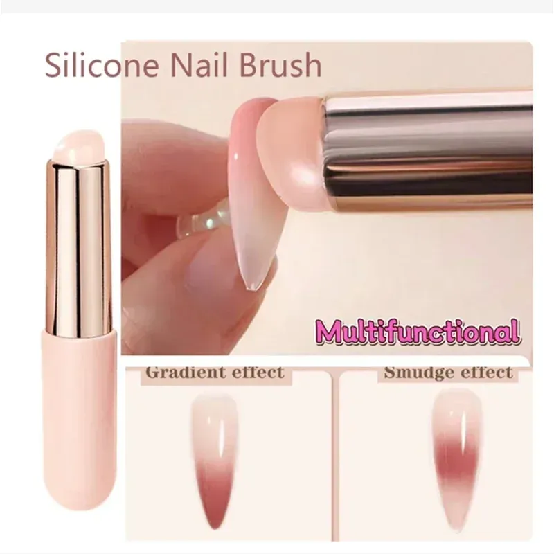 Brosse en silicone réutilisable pour nail art, applicateur pour poudre miroir et effet dégradé
