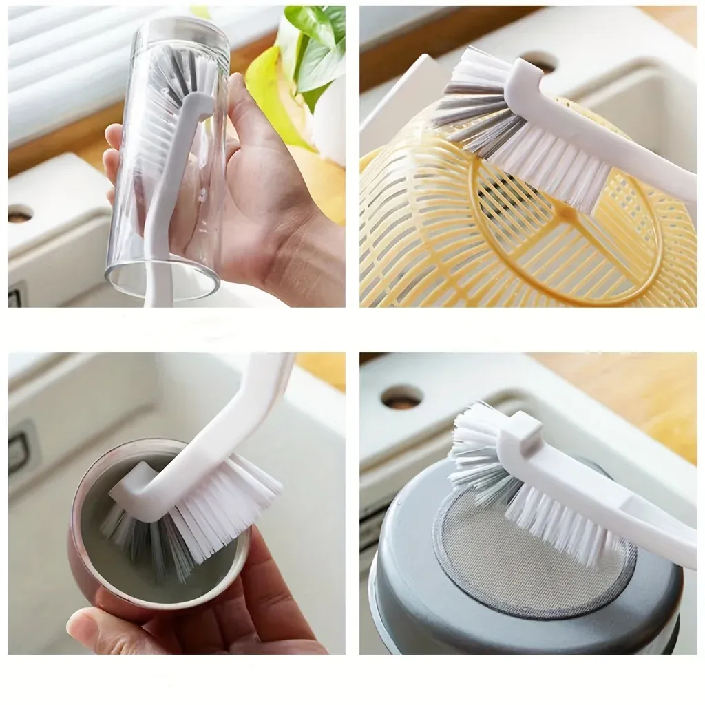 Brosse de nettoyage à long manche et poils rigides pour vaisselle, évier, rail de fenêtre et angles, lot de 1 ou 3 pièces 6