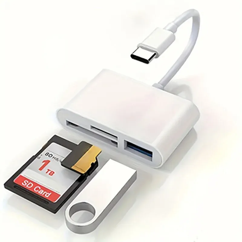 Lecteur de carte mémoire USB-C vers SD/TF 3 en 1, compatible avec iPhone 15 Pro, iPad, Mac, MacBook, ordinateurs portables Android et PC 1