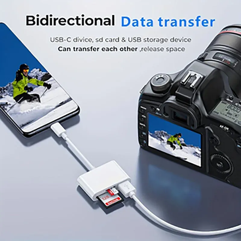Lecteur de carte mémoire USB-C vers SD/TF 3 en 1, compatible avec iPhone 15 Pro, iPad, Mac, MacBook, ordinateurs portables Android et PC 5