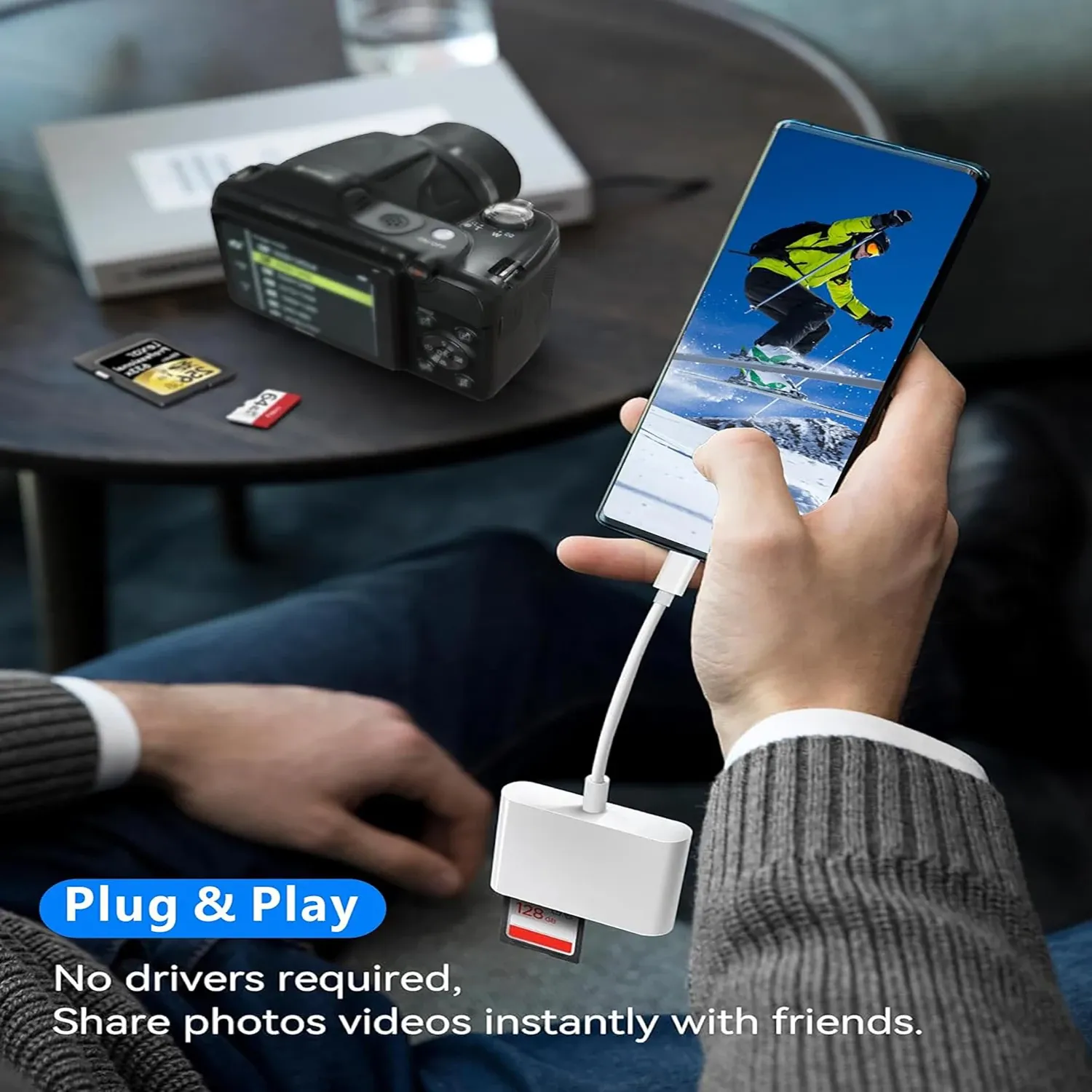 Lecteur de carte mémoire connecté à un ordinateur portable