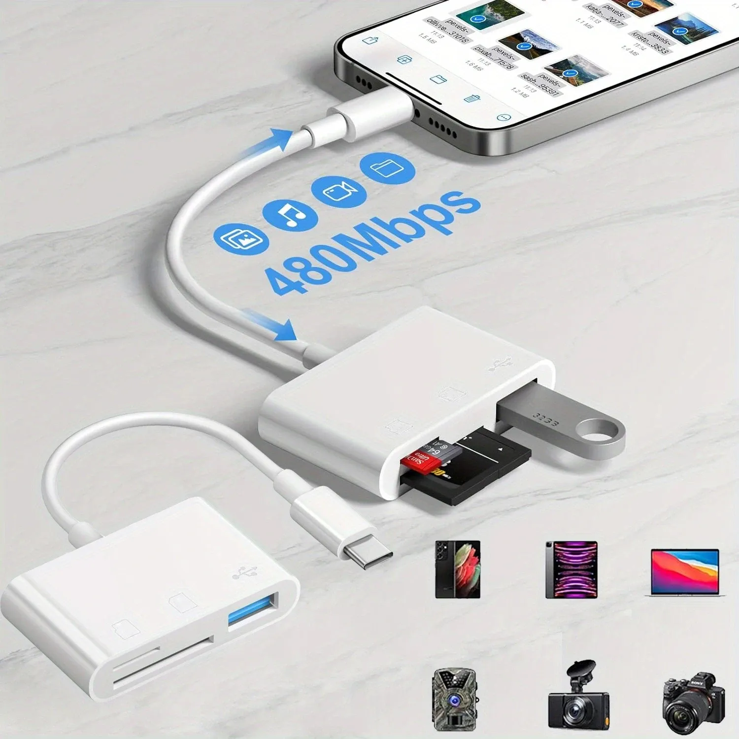 Lecteur de carte mémoire USB-C vers SD/TF 3 en 1, compatible avec iPhone 15 Pro, iPad, Mac, MacBook, ordinateurs portables Android et PC 7