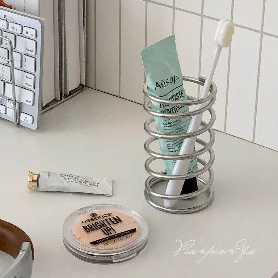 Porte-brosse à dents en acier inoxydable, accessoires de salle de bain en métal, support de rangement pour brosses à dents et brosses de maquillage, décoration d'intérieur - Image 1