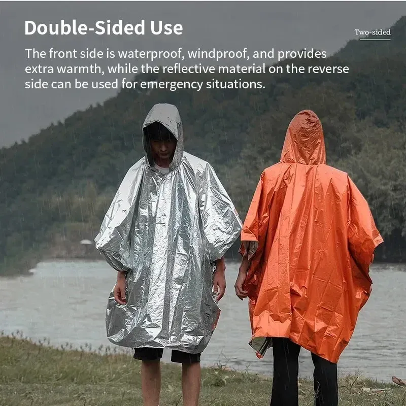 Poncho imperméable d'urgence et couverture de survie, isolation contre le froid, idéal pour le camping 2