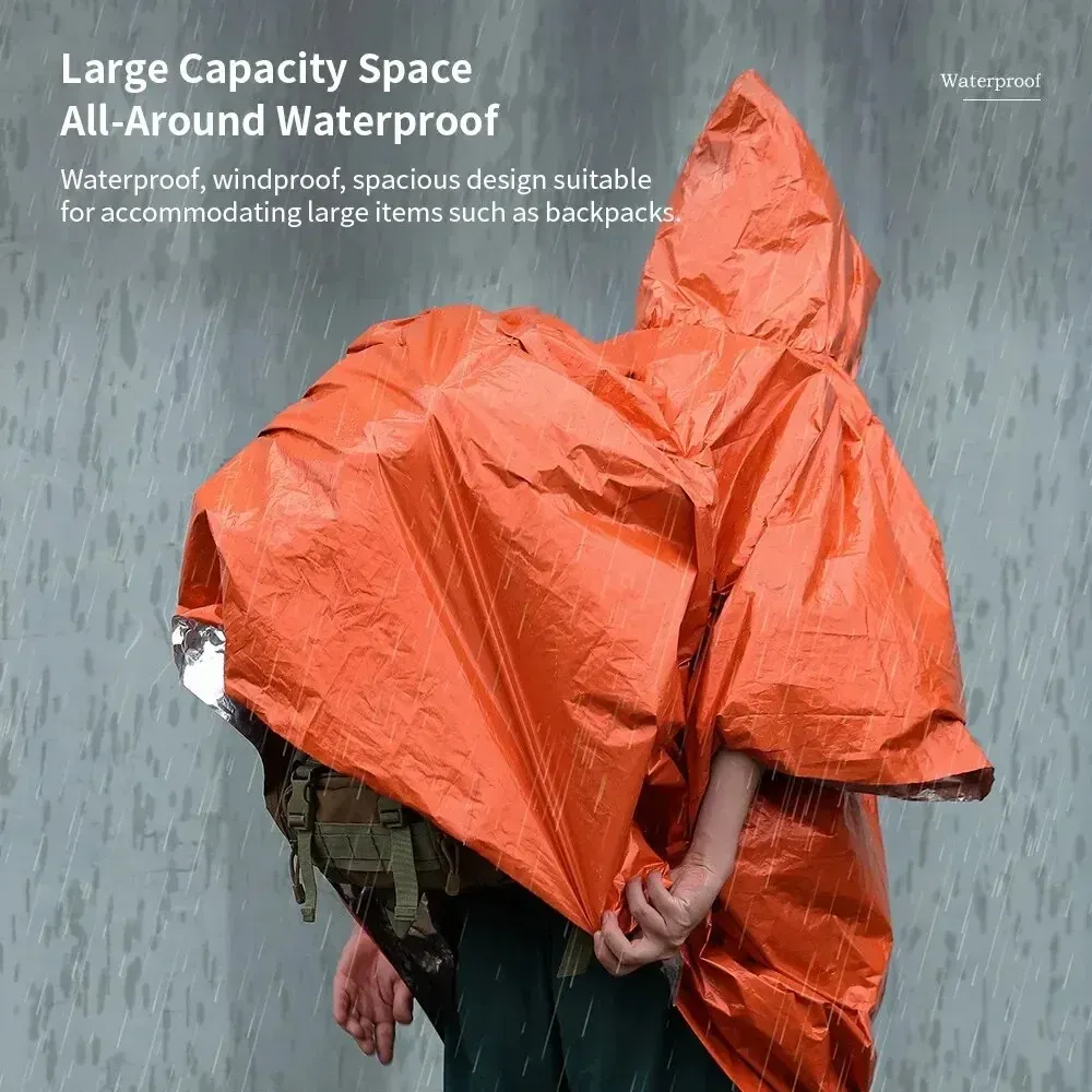 Poncho imperméable d'urgence et couverture de survie, isolation contre le froid, idéal pour le camping 3