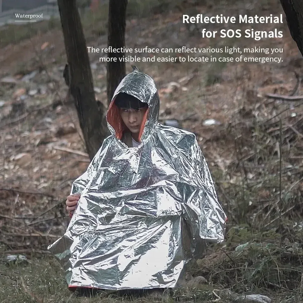 Poncho imperméable d'urgence et couverture de survie, isolation contre le froid, idéal pour le camping 4
