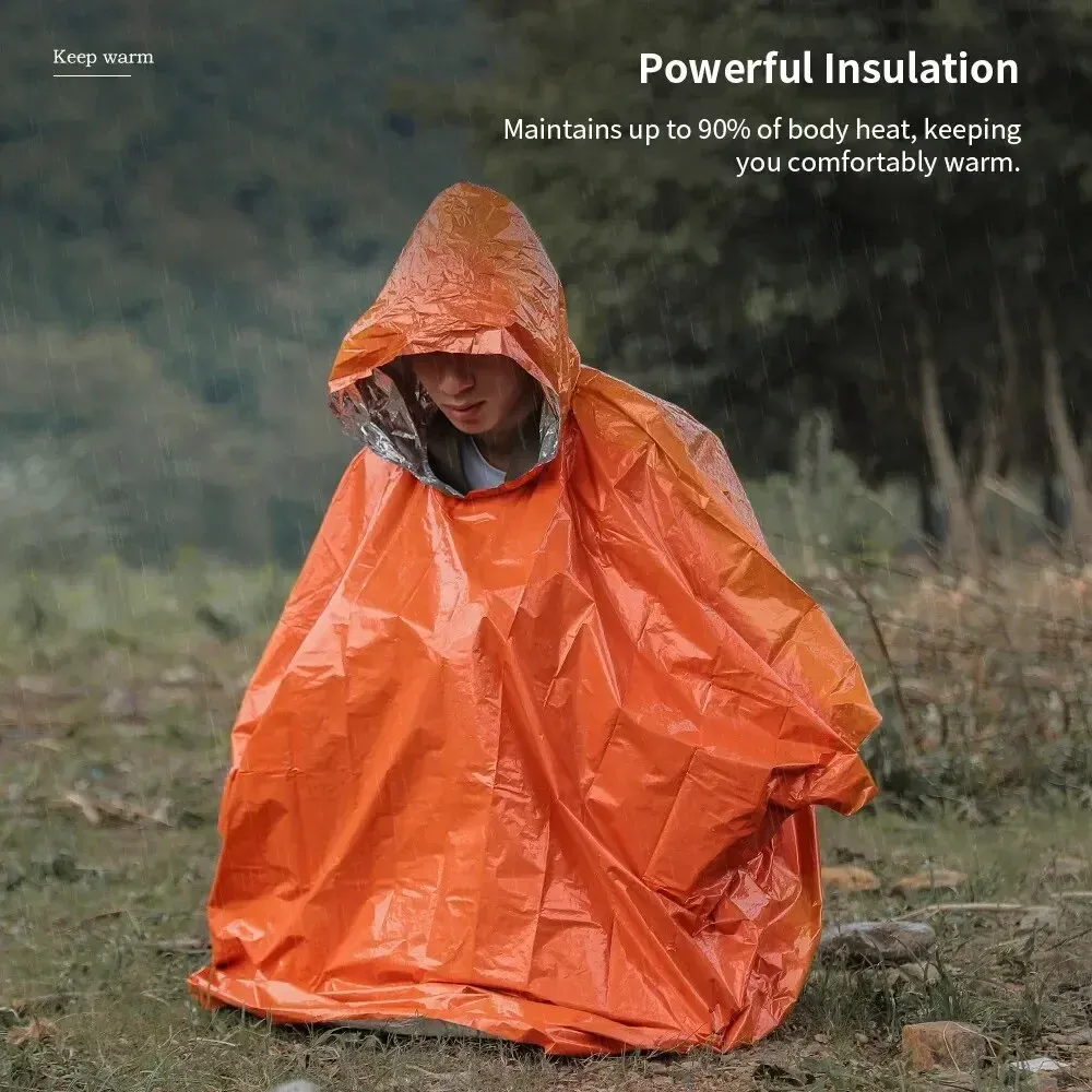 Poncho imperméable d'urgence et couverture de survie, isolation contre le froid, idéal pour le camping 5