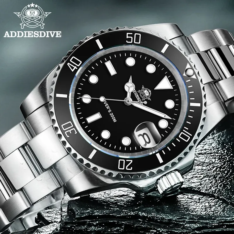 ADDIESDIVE Montre classique pour homme avec lunette en céramique, étanche 200 m, montre à quartz décontractée, modèle BGW9, montre cadeau à affichage lumineux bleu, réf. MY-H3-2