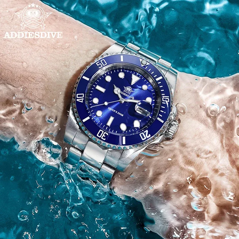 ADDIESDIVE Montre classique pour homme avec lunette en céramique, étanche 200 m, montre à quartz décontractée, modèle BGW9, montre cadeau à affichage lumineux bleu, réf. MY-H3-2 2
