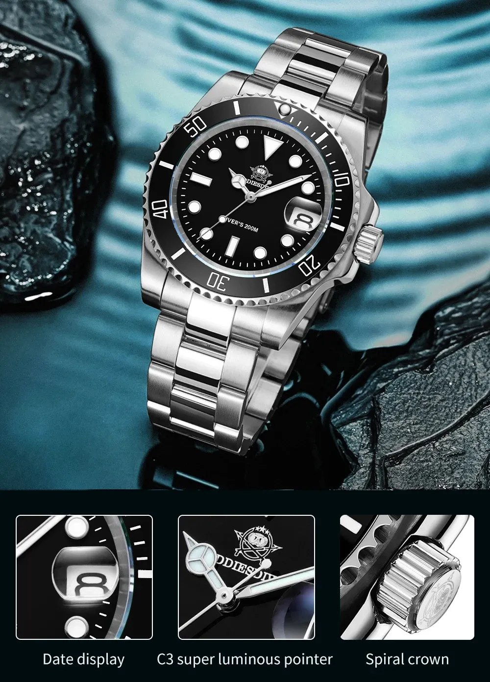 Cadran lumineux de la montre ADDIESDIVE H3