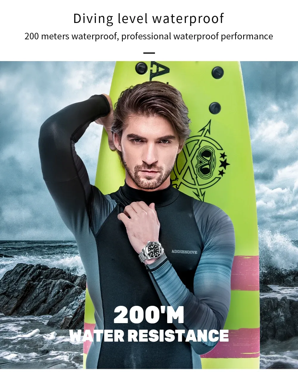 Détail du design de la montre ADDIESDIVE H3