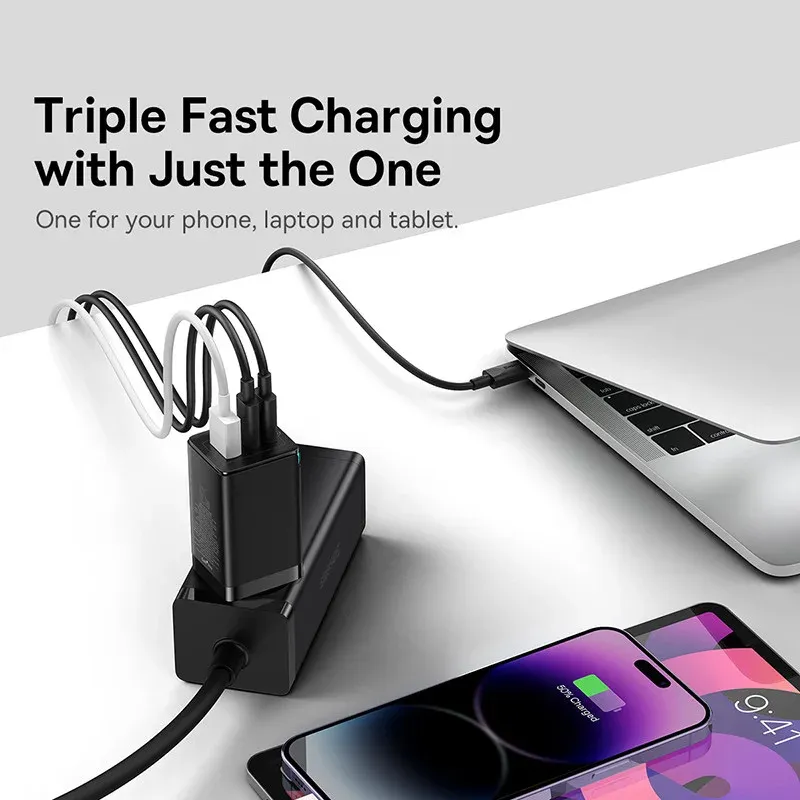 Chargeur rapide GaN 65W Baseus, USB-C PD et QC, compact et portable, compatible ordinateur portable et iPhone 17, 16, 15, 14, 13 Pro 3