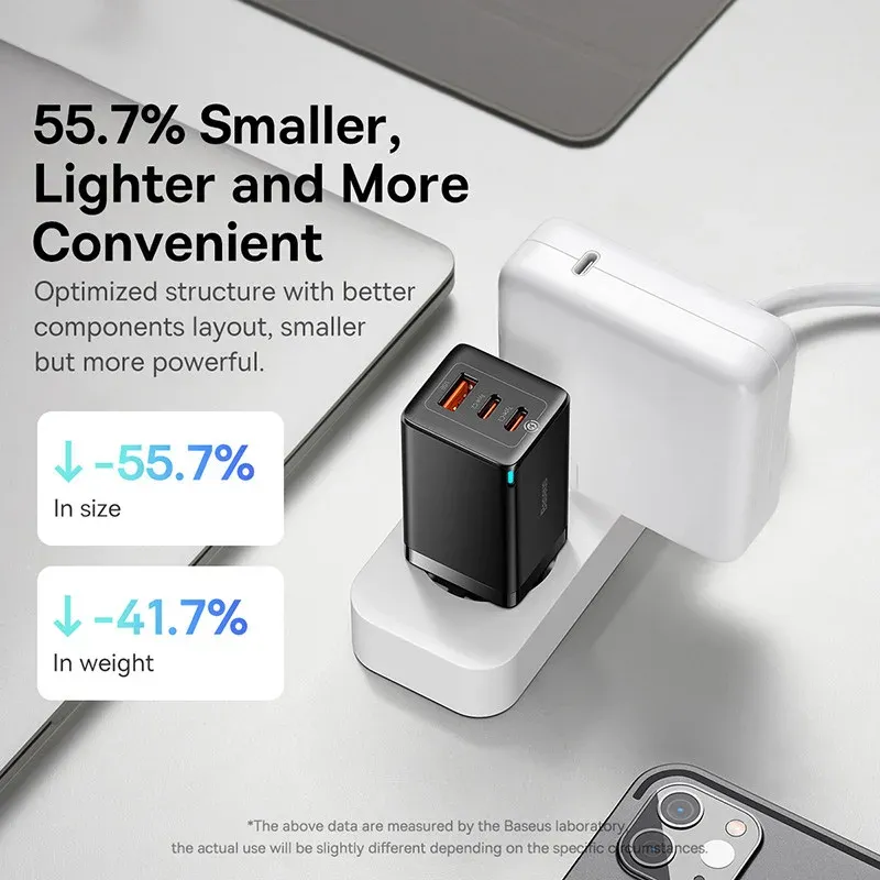 Chargeur rapide GaN 65W Baseus, USB-C PD et QC, compact et portable, compatible ordinateur portable et iPhone 17, 16, 15, 14, 13 Pro 6