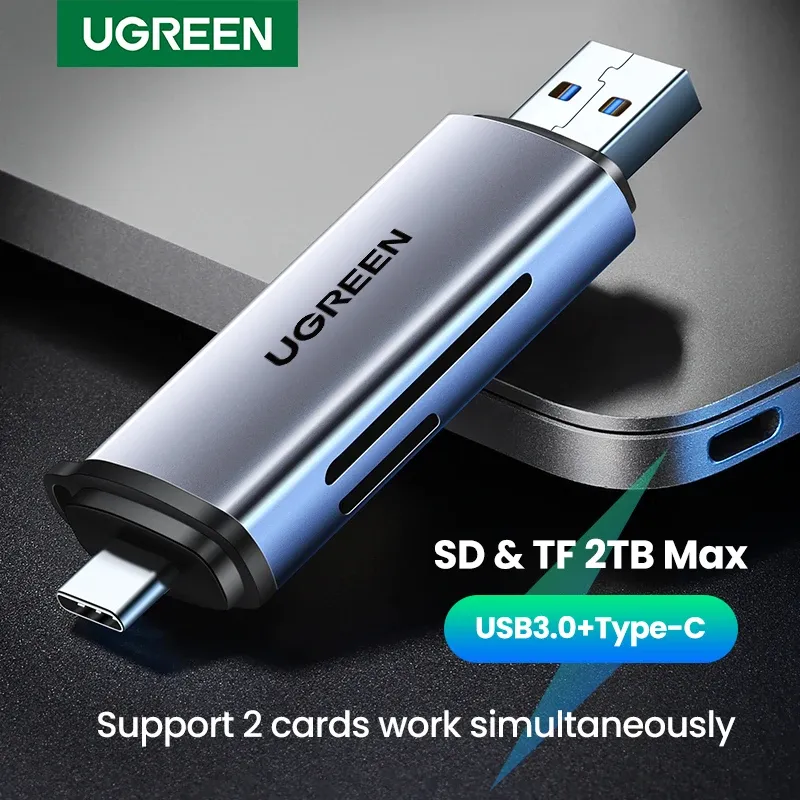 Lecteur de cartes mémoire intelligent UGREEN USB 3.0, USB-C vers SD, microSD, TF, Thunderbolt 3, accessoire pour ordinateur portable