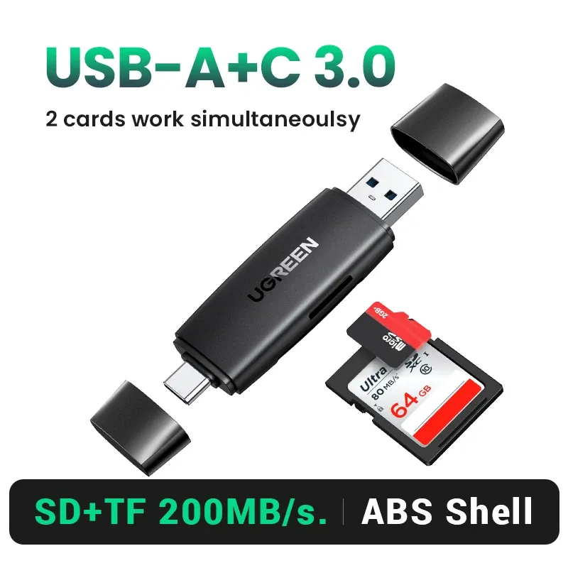 Lecteur de cartes mémoire intelligent UGREEN USB 3.0, USB-C vers SD, microSD, TF, Thunderbolt 3, accessoire pour ordinateur portable 8