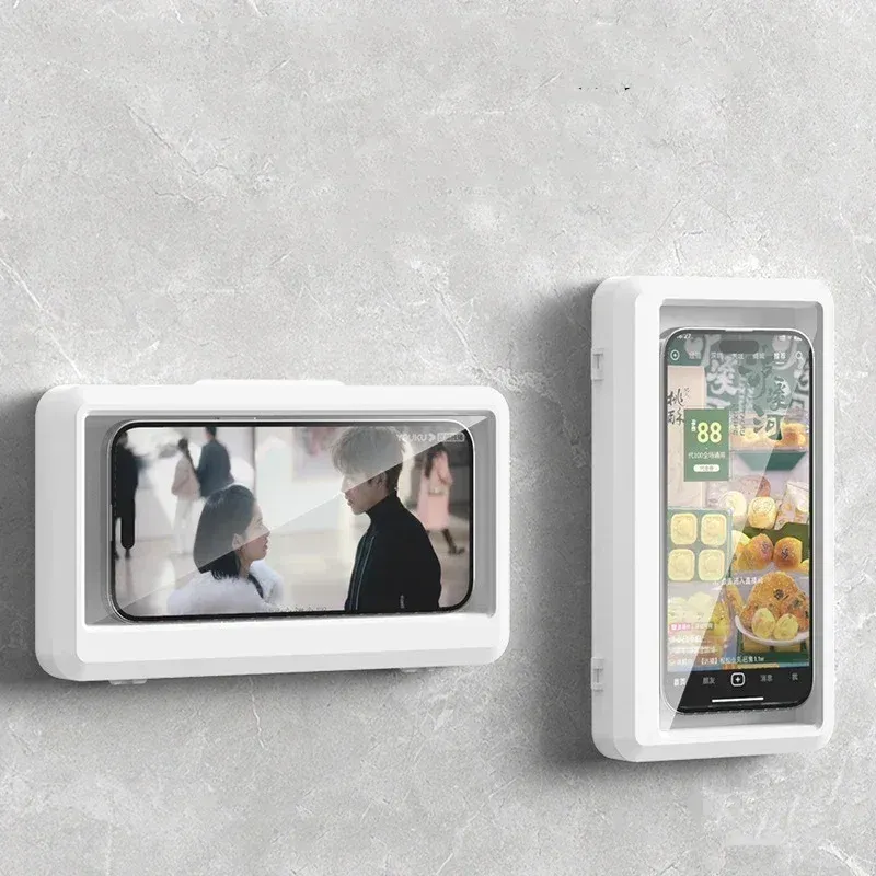 Boîtier mural étanche pour téléphone portable, protection et support tactile pour salle de bain et cuisine 2