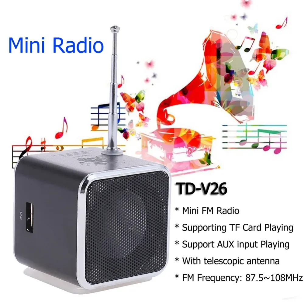 Mini haut-parleur Bluetooth portable TD-V26 avec écran, radio FM, lecteur MP3 et prise en charge des cartes TF pour téléphone portable 5