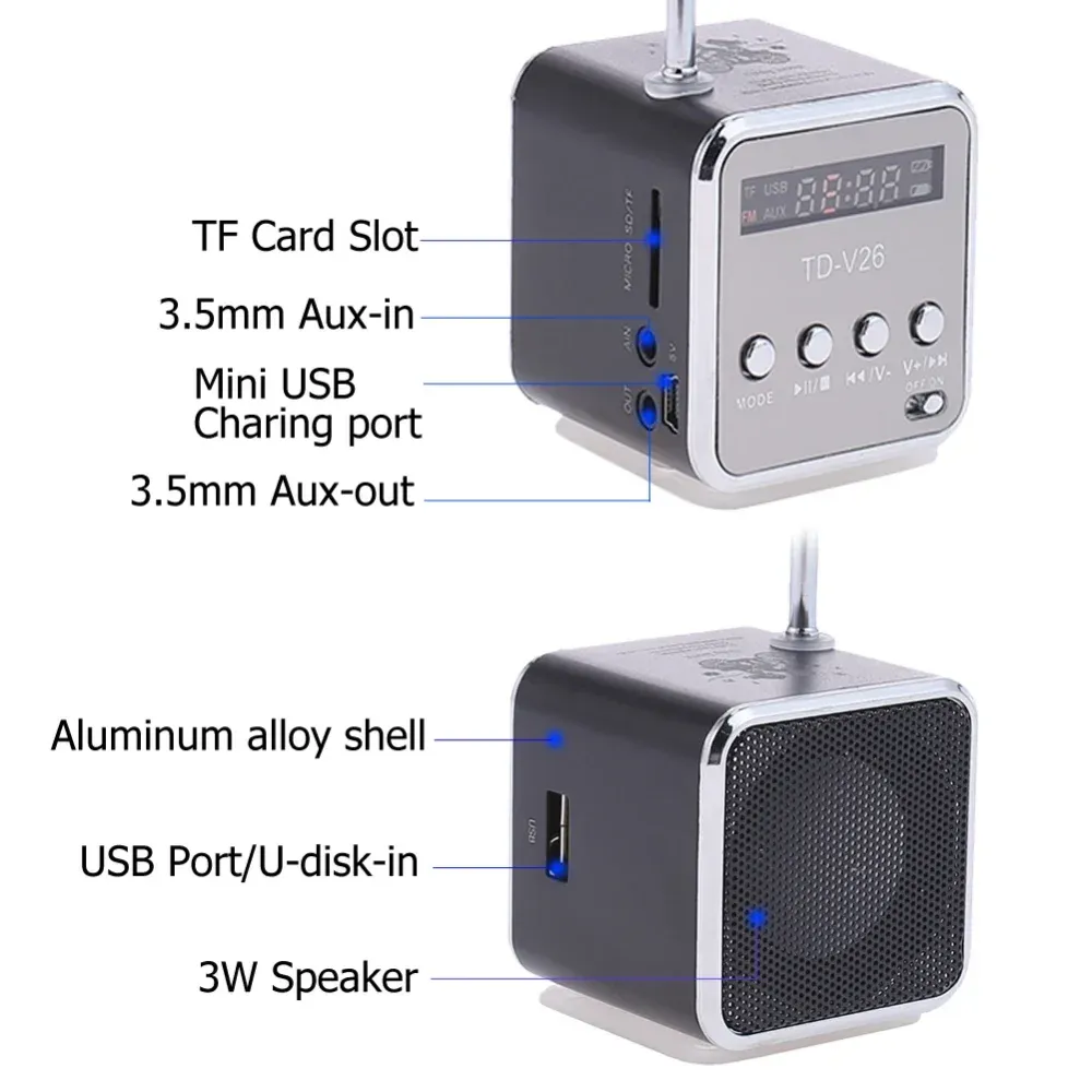 Mini haut-parleur Bluetooth TD-V26 détail du design