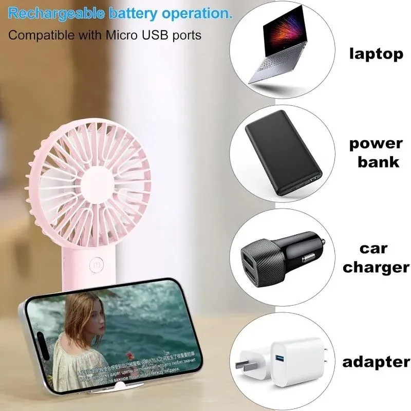 Ventilateur de bureau portable, mini ventilateur USB, 3 vitesses, support de téléphone 3