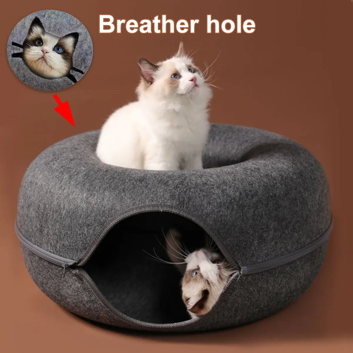 Tunnel rond interactif en feutre pour petits chats, lit pour chatons avec griffoir, jouet pour animaux de compagnie 1