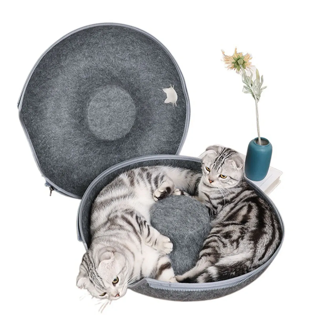 Nid tunnel en feutre pour chat, confort au quotidien