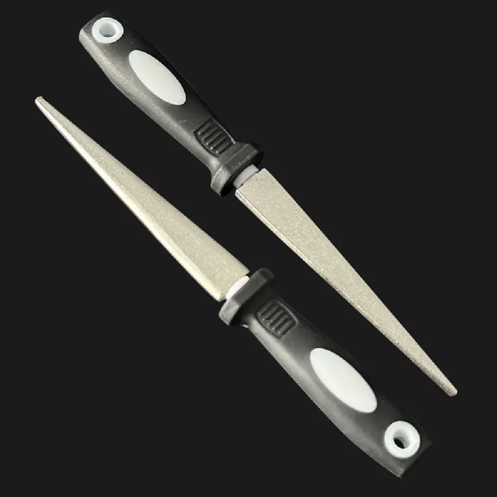 Pierre à aiguiser en diamant double face (plate et incurvée) avec poignée ergonomique pour l'affûtage des couteaux - Image 1