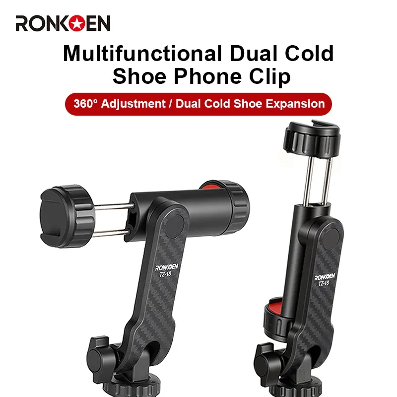 Ronkoen TZ-18 Pince de fixation pour téléphone portable universelle, rotation 360°, compatible Samsung, iPhone et Xiaomi, adaptateur de montage sur trépied à vis 1/4" - Image 1
