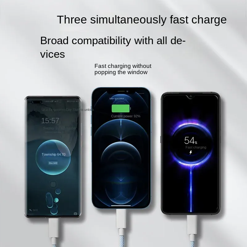 Câble de charge rapide 3 en 1 100 W pour Xiaomi, iPhone, Poco, Micro USB et USB Type-C 3