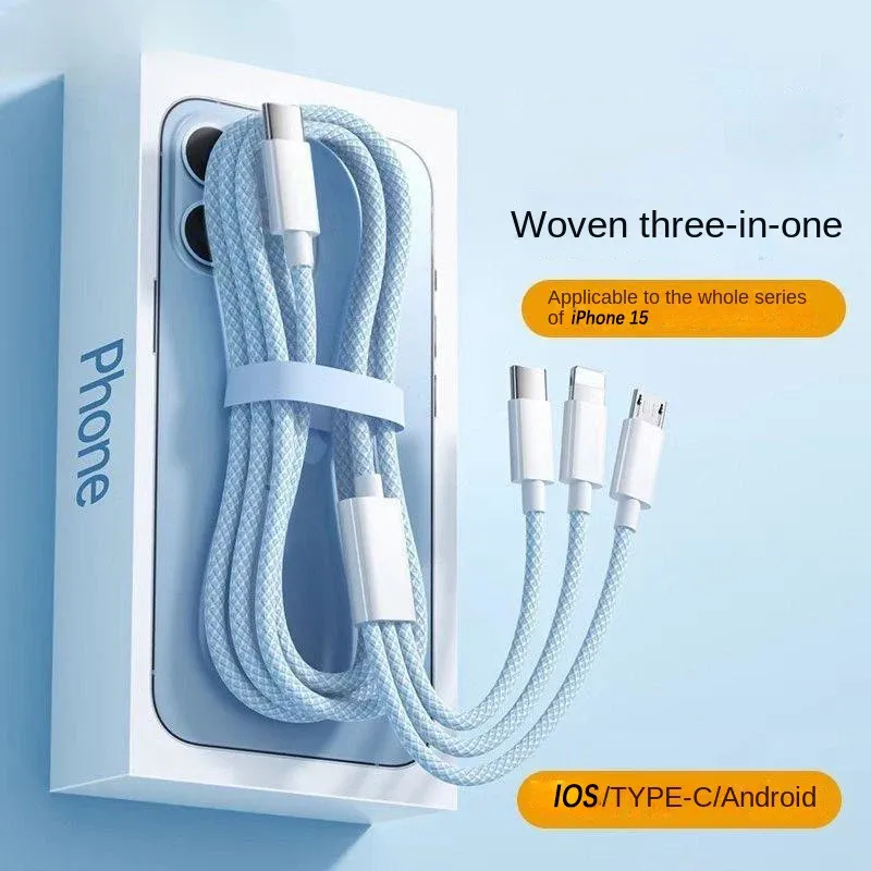 Câble de charge rapide 3 en 1 100 W pour Xiaomi, iPhone, Poco, Micro USB et USB Type-C