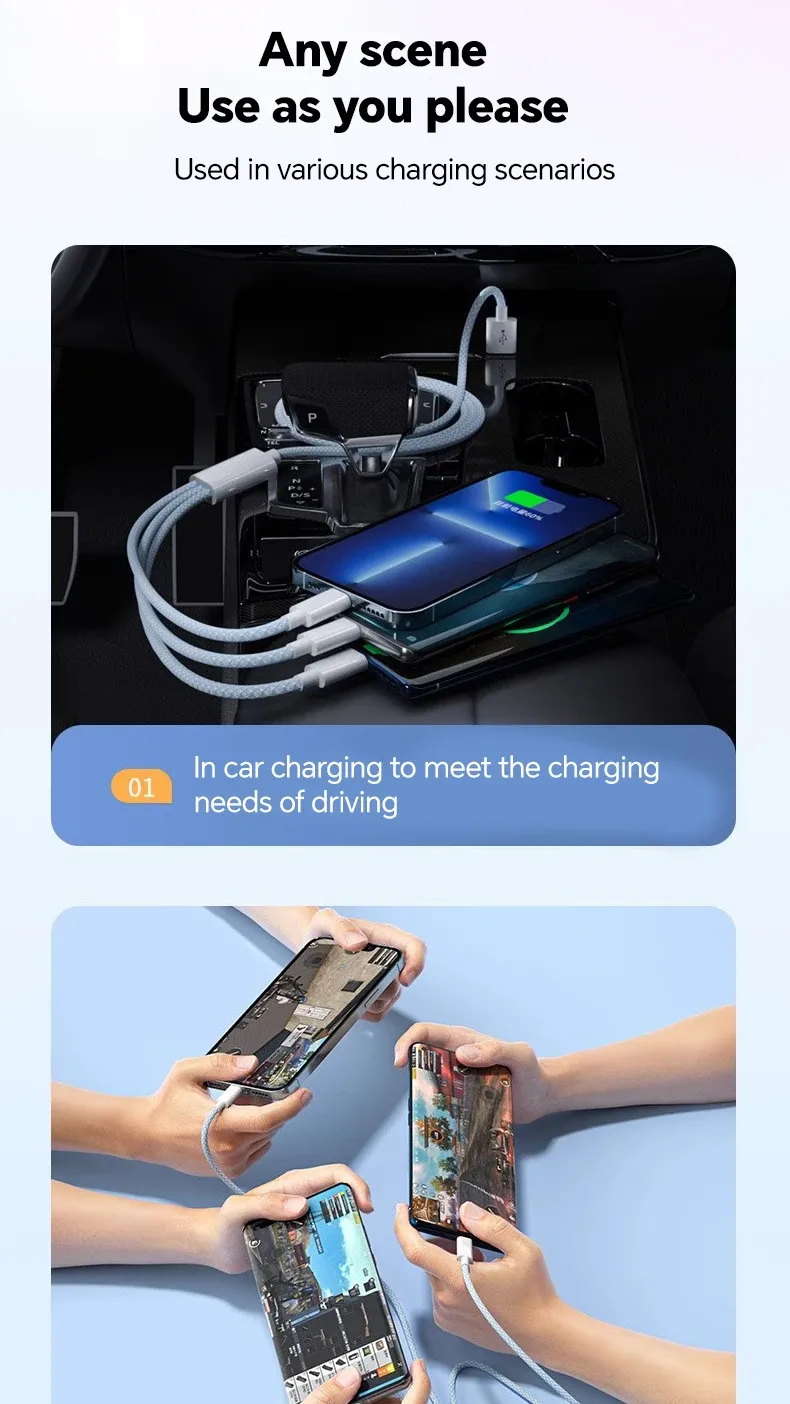 Câble de charge rapide 3 en 1 pour un usage au quotidien