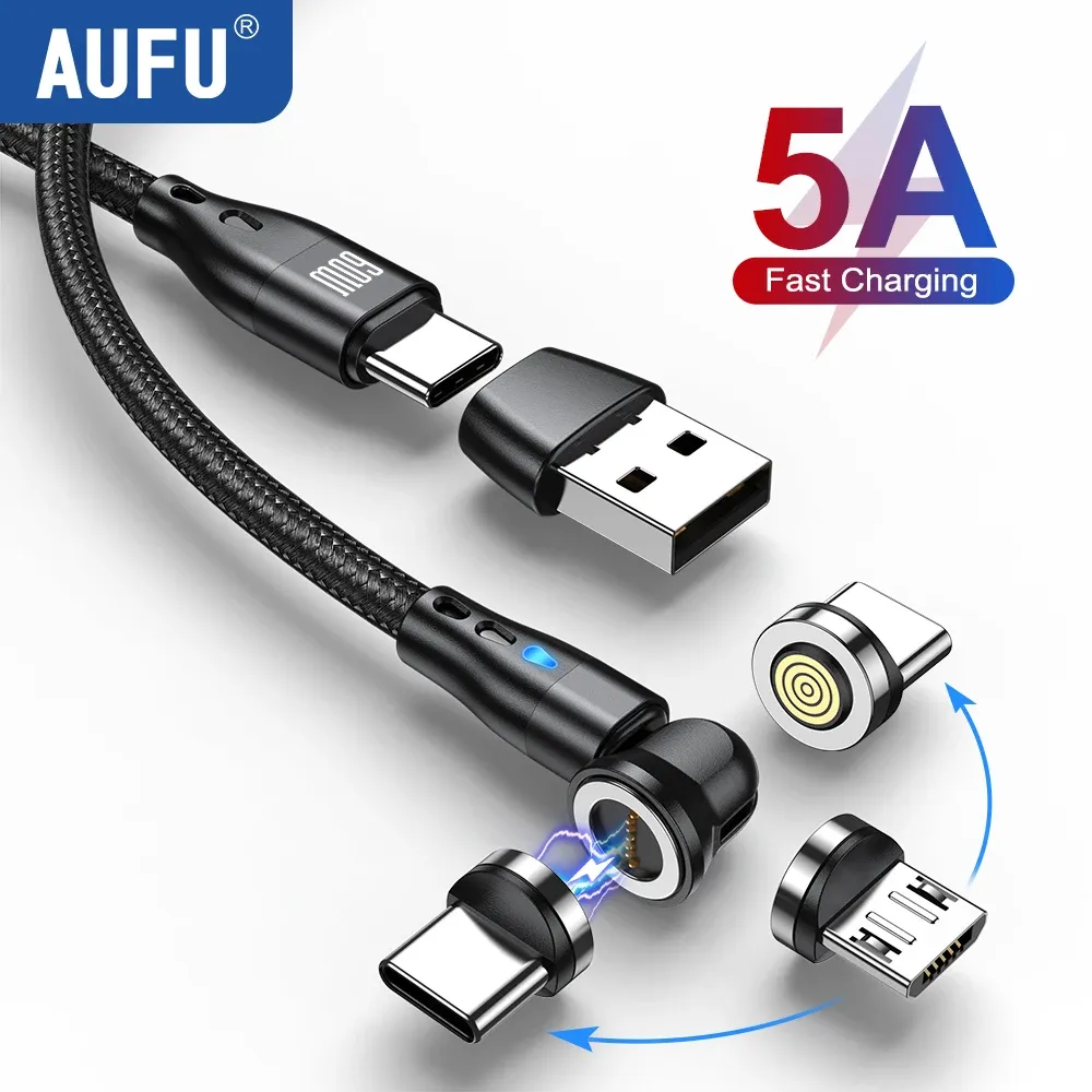 AUFU – Câble magnétique USB-C vers USB-C 60 W PD, charge rapide, pour MacBook, ordinateur portable, iPhone, Samsung, cordon de charge magnétique 2 m 1
